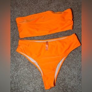 Neon Orange Strapless bikini set